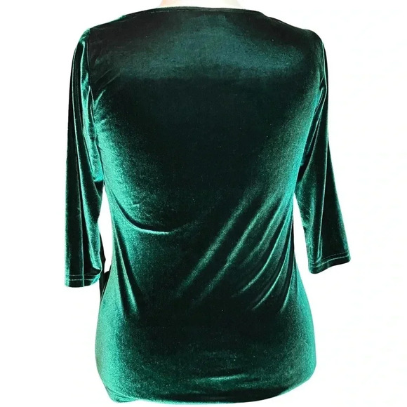 Vintage Y2K Christmas Green Velvet V Neck Top Whimsigoth Sexy XXL Made in USA - Picture 4 of 8